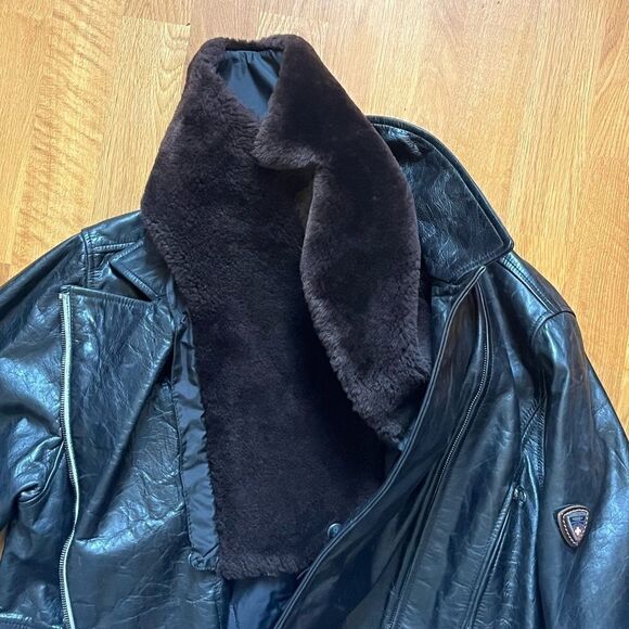 Post Card Genuine Leather Coat w/ Faux Fur Neck Liner Unisex Size: 46 - Picture 4 of 4